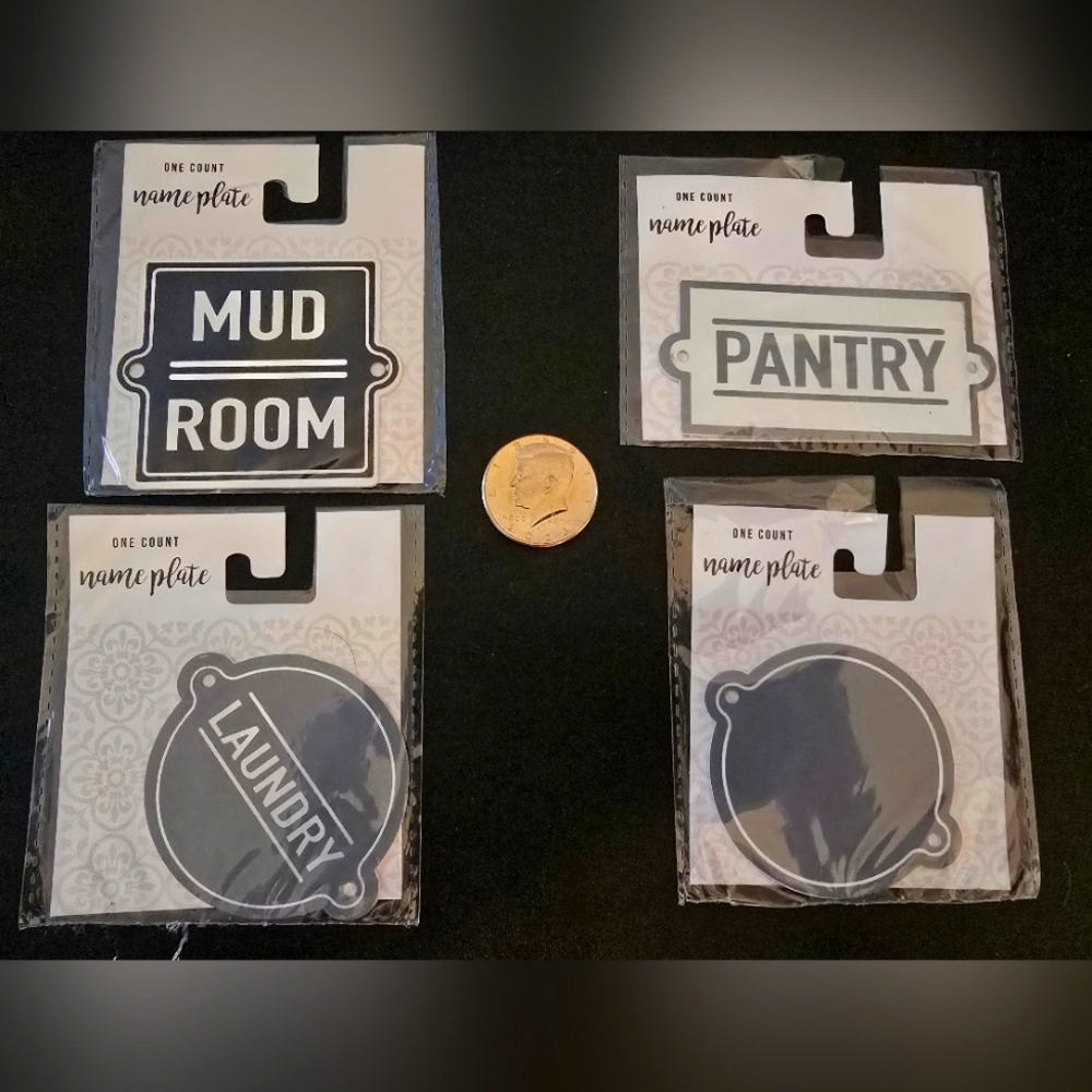 4 Piece Set of Black & White Metal Room Name Plates